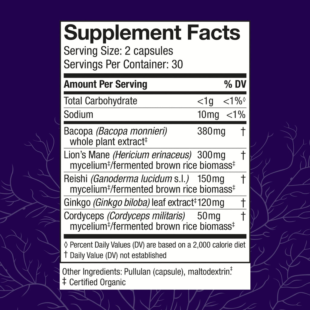 Host Defense MycoBotanicals Brain Capsules - Lion's Mane, Reishi & Cordyceps | 60 Capsules (30 Servings)