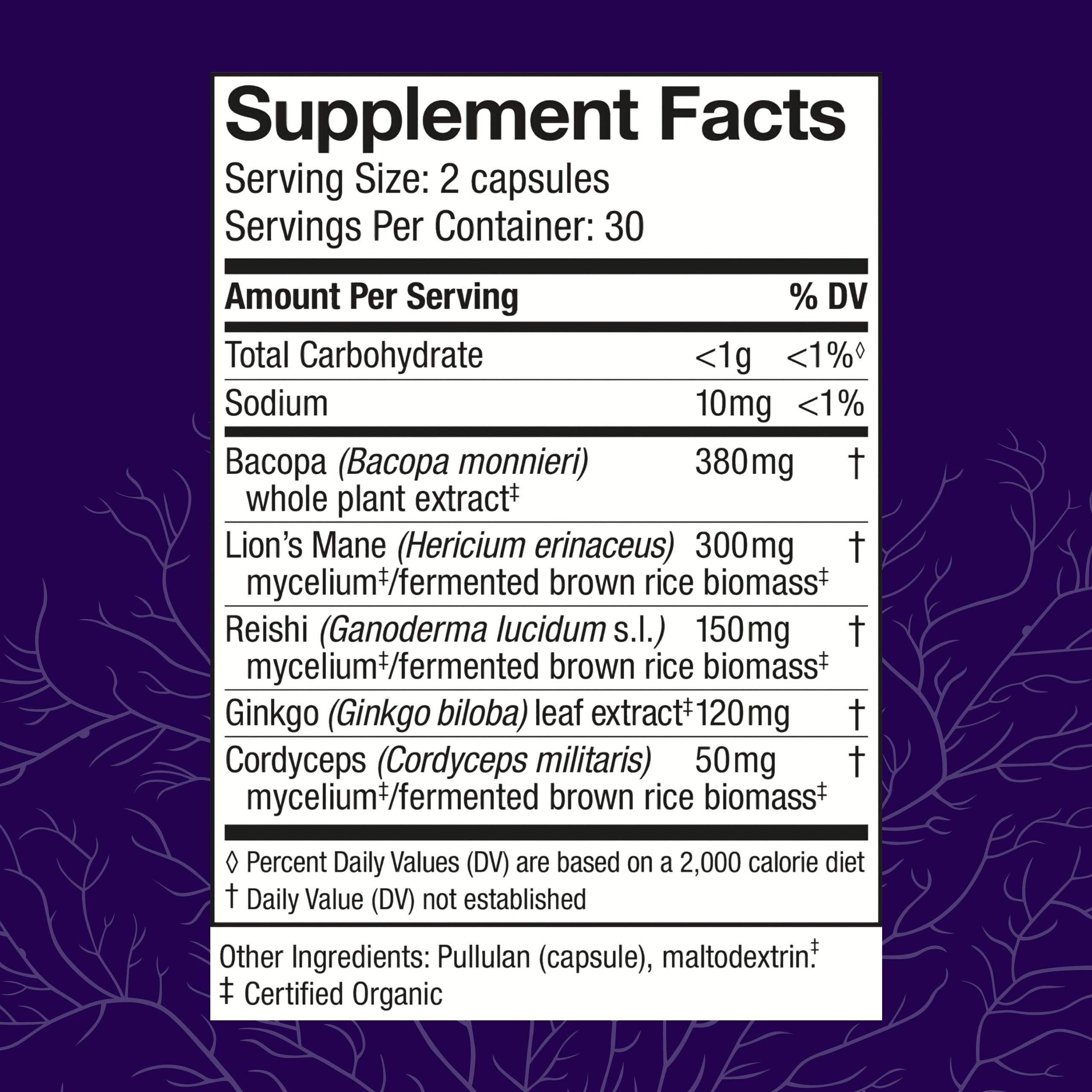 Host Defense MycoBotanicals Brain Capsules - Lion's Mane, Reishi & Cordyceps | 60 Capsules (30 Servings)
