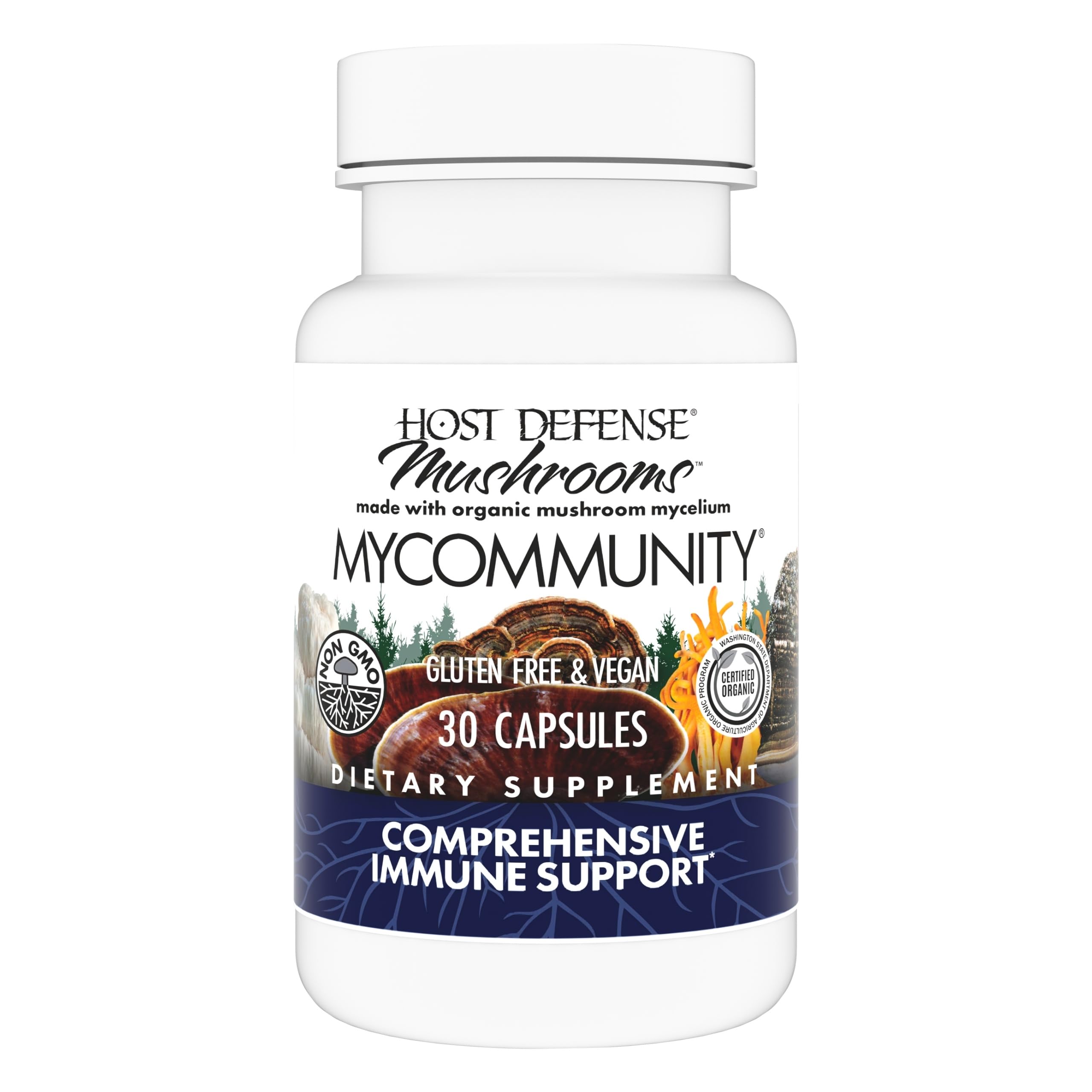 Host Defense MyCommunity Capsules - 17-Species Mushroom Blend for Immune Support | 30 Capsules