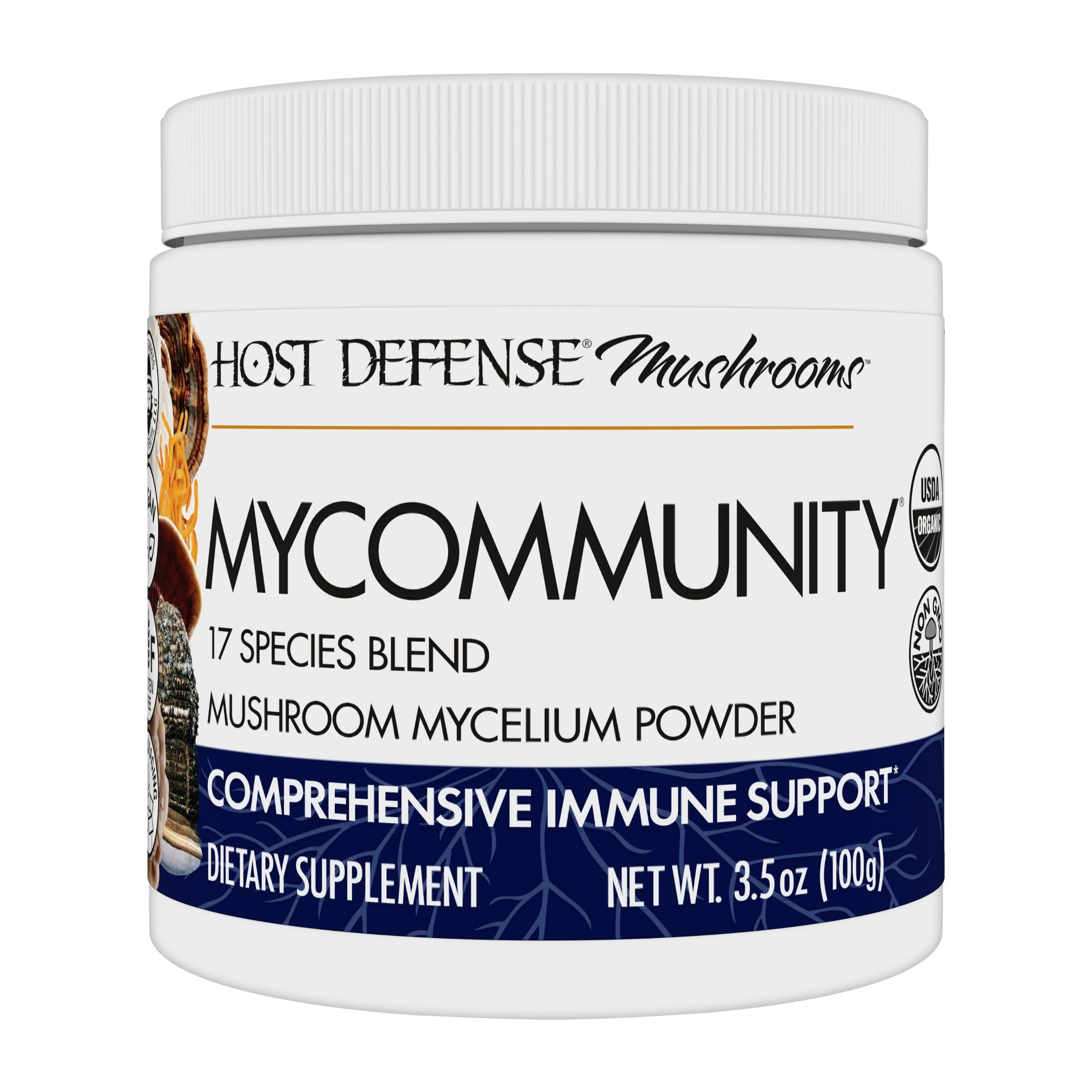 Host Defense MyCommunity Powder 17-Species Mushroom Blend for Immune Support - 100g (66 Servings)