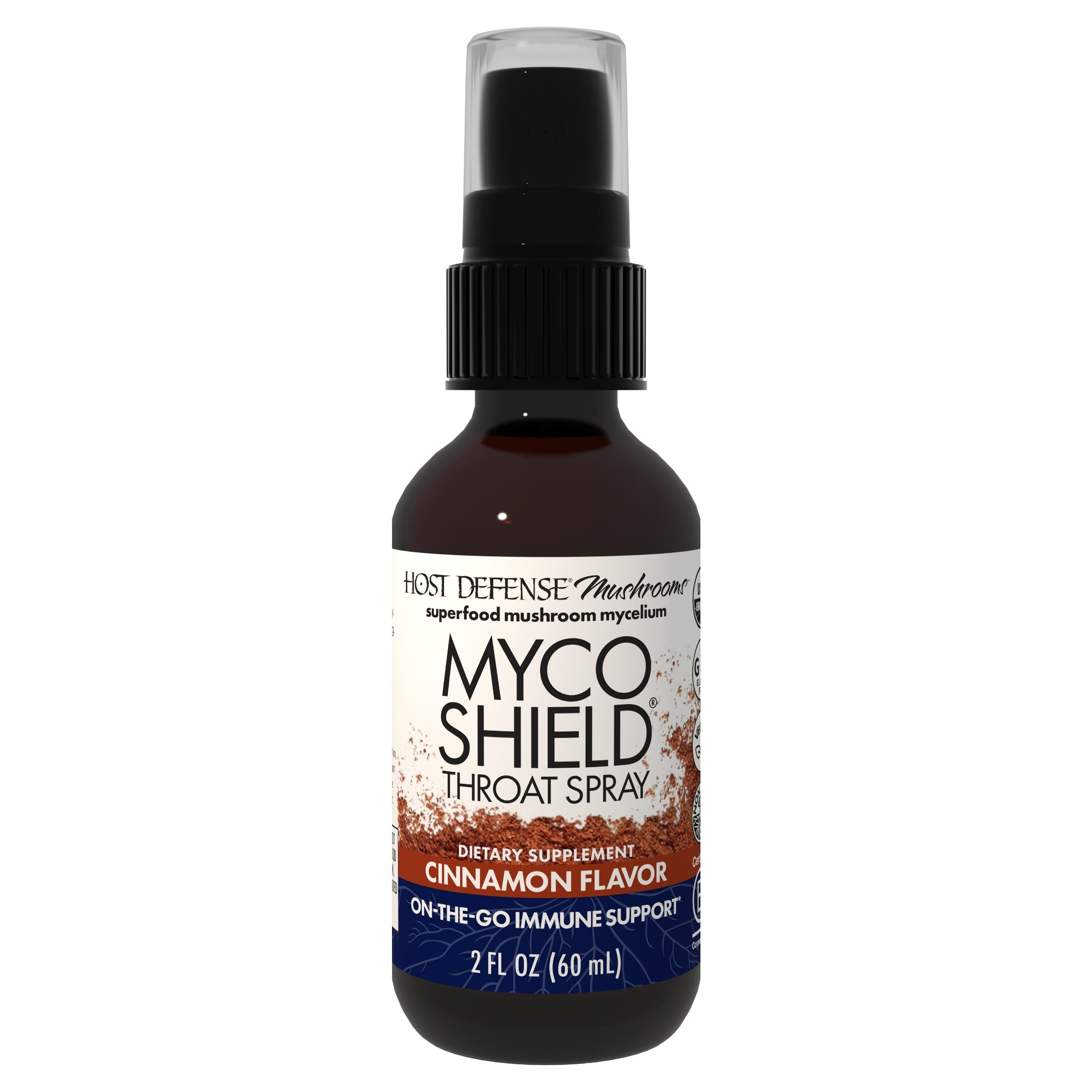 Host Defense MycoShield Throat Spray – Immune Support Mushroom Supplement (Chaga, Reishi, Turkey Tail) – Cinnamon, 2 oz