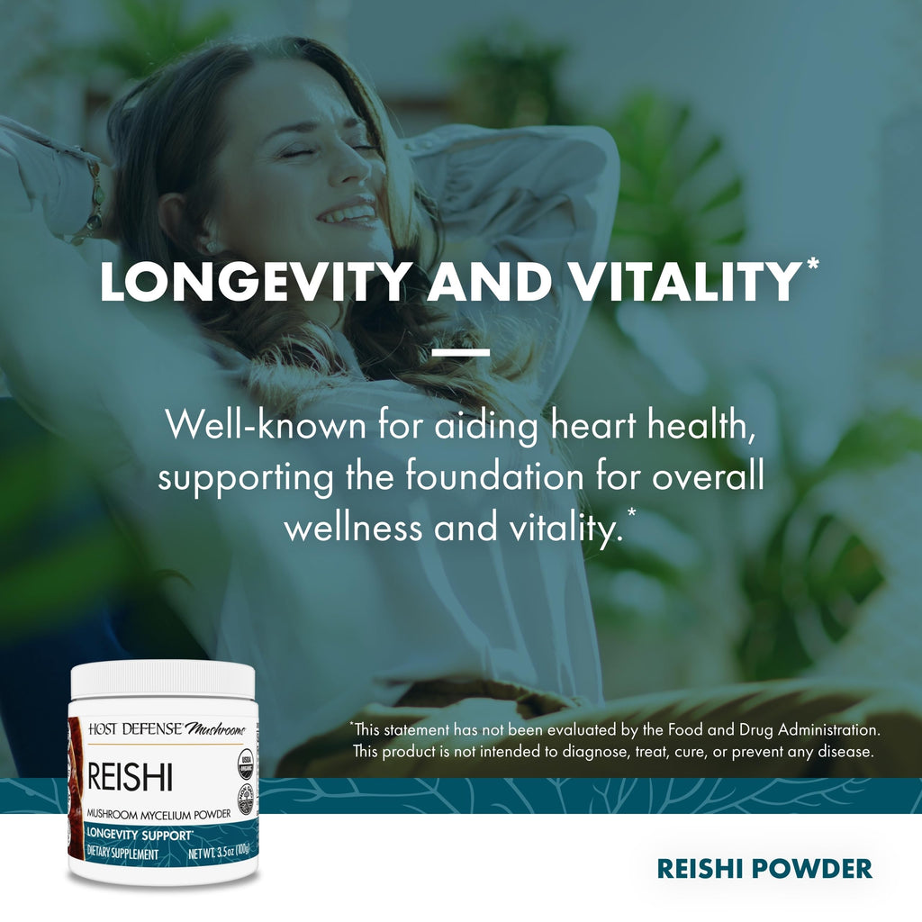 Host Defense Reishi Powder - Immune & Heart Health Support - 3.5 oz (66 Servings)*