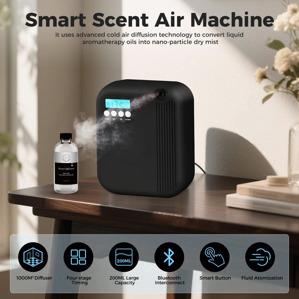 Hotel Collection Diffuser, House Scent Machine, 3000 Sq.Ft Coverage, 200ml Large Capacity Aromatherapy Machine, Scent Diffusers for Home Large Room, Office Waterless Essential Oil Diffuser, Black