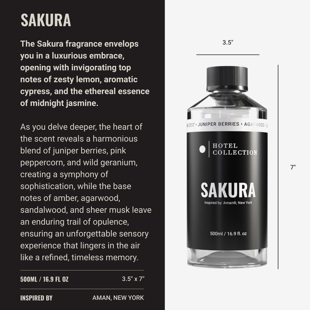 Hotel Collection Sakura Diffuser Oil – 500mL Aromatherapy with Lemon Zest, Juniper Berries & Agarwood