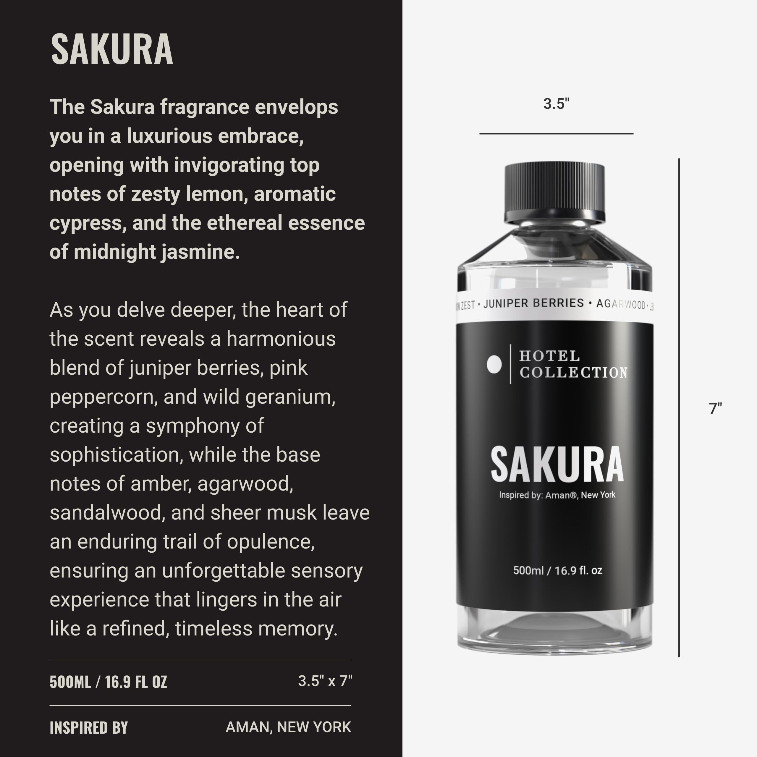 Hotel Collection Sakura Diffuser Oil – 500mL Aromatherapy with Lemon Zest, Juniper Berries & Agarwood
