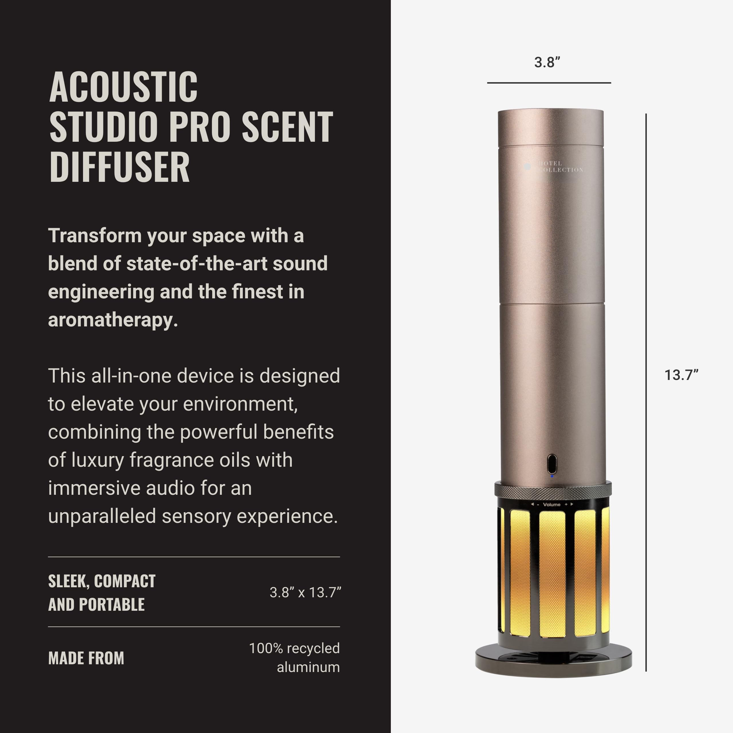 Hotel Collection Acoustic Studio Pro Scent Diffuser — 600 Sq Ft Coverage, Cold-Air Diffusion, Built-In Speaker (Champagne)