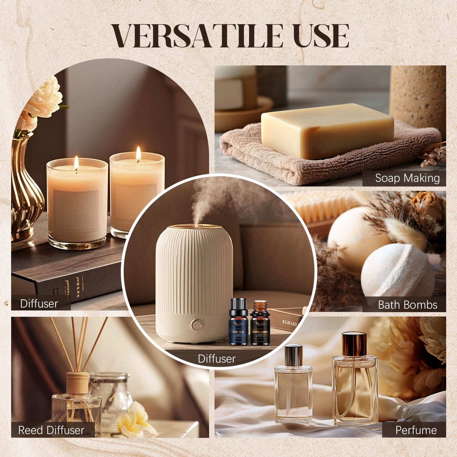 Hotel Diffuser Oils Gift Set – Luxury Fragrance Oils for Diffusers (Jasmine & Mint, White Tea, The Way)