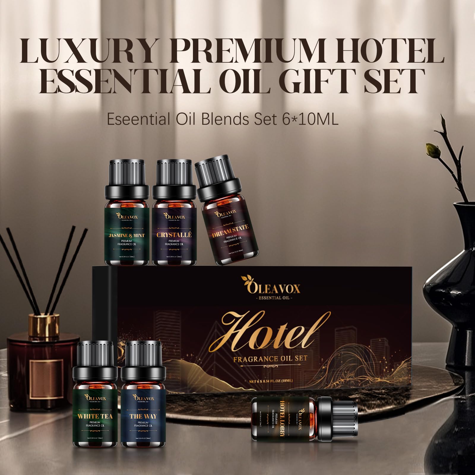 Hotel Diffuser Oils Gift Set – Luxury Fragrance Oils for Diffusers (Jasmine & Mint, White Tea, The Way)