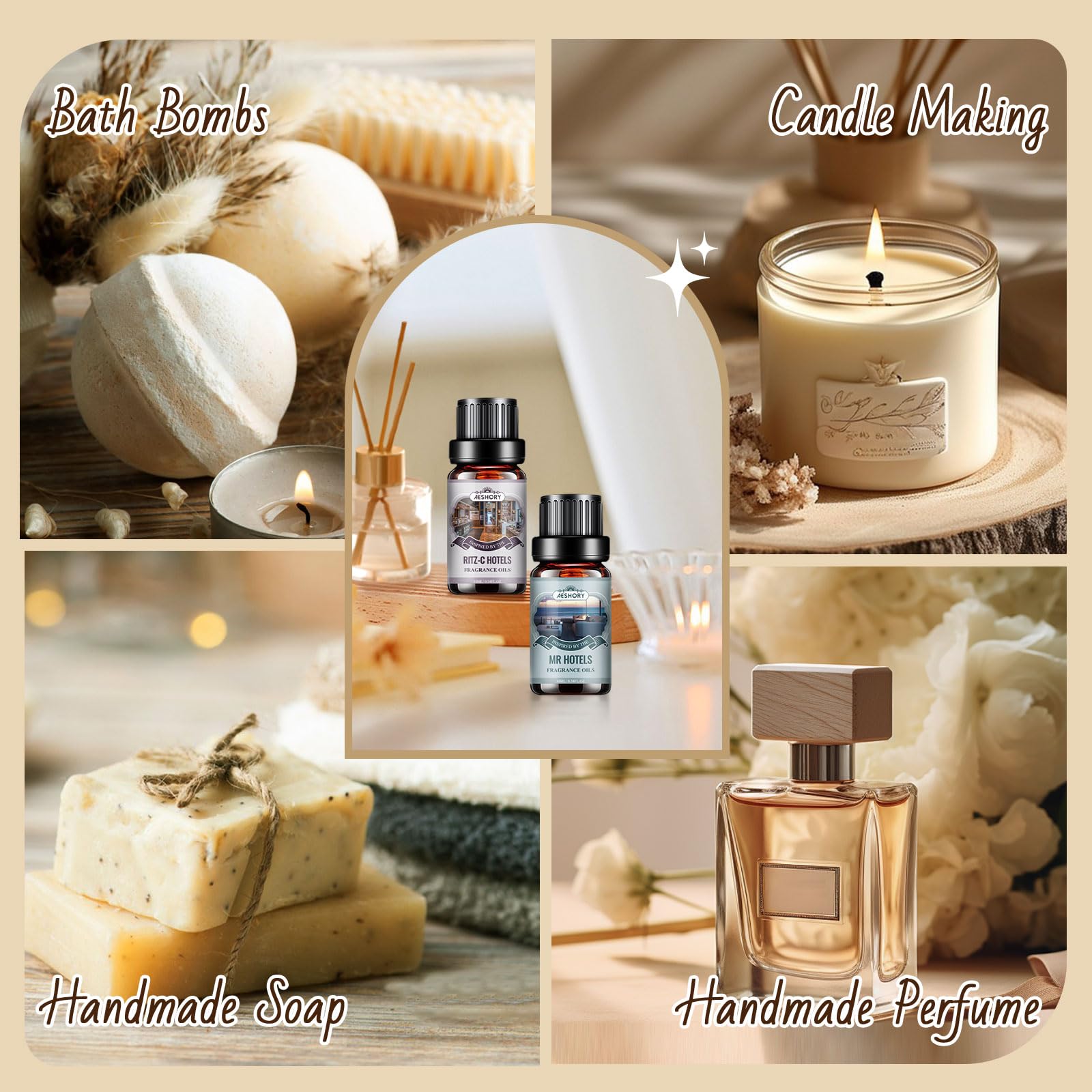 Hotel Diffuser Oils Gift Set – 6x10ml Luxury Fragrance Oils for Diffuser, Candle & Soap Making