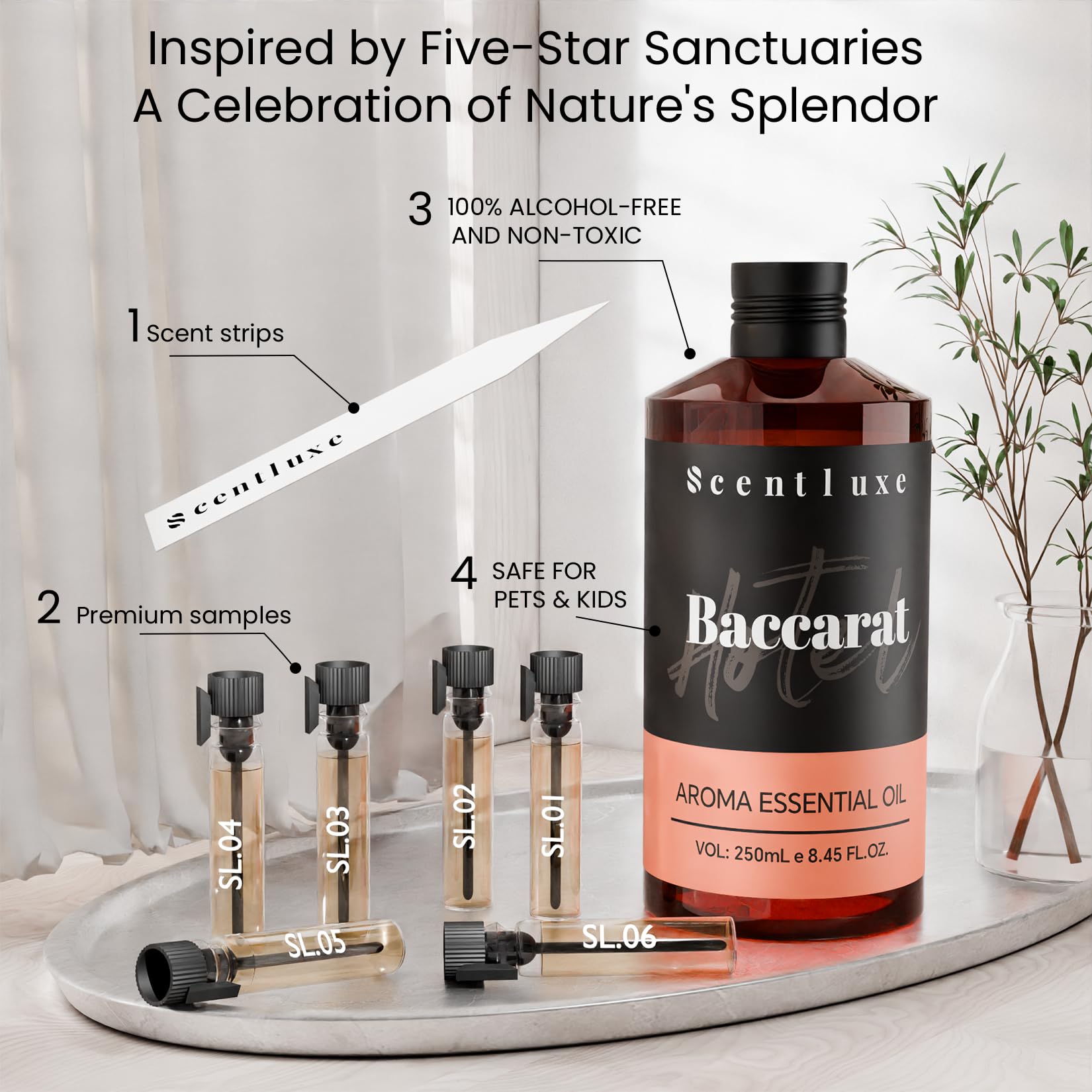 Hotel Scents Baccarat Diffuser Oil – 8.45 oz (250 ml) | Luxury Hotel Fragrance for Aromatherapy Diffusers