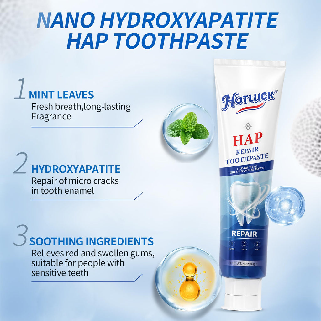 Hotluck HAP Fluoride-Free Toothpaste – Nano-Hydroxyapatite, Enamel Repair & Whitening, Fresh Breath, Natural Mint, 4oz (Pack of 1)