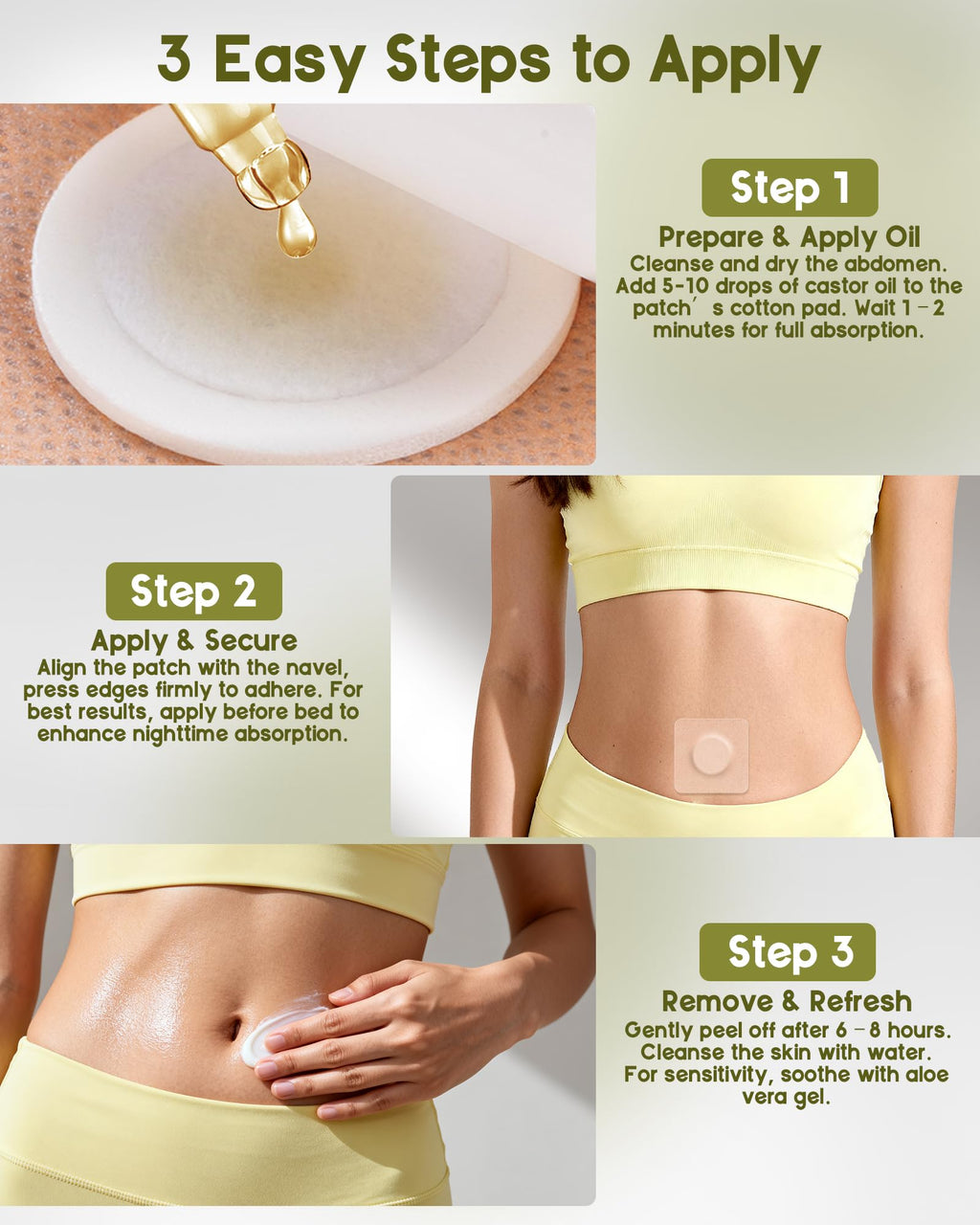 HOTRYEE 54PCS Castor Oil Patches for Belly Button - Disposable Self-Adhesive Pack, Organic Cotton