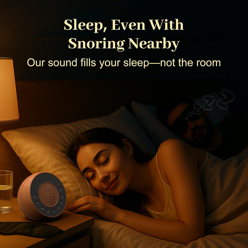 HOUSBAY White Noise Machine — 31 Sounds, 5W Stereo, Auto-Off Timer, Wood Grain