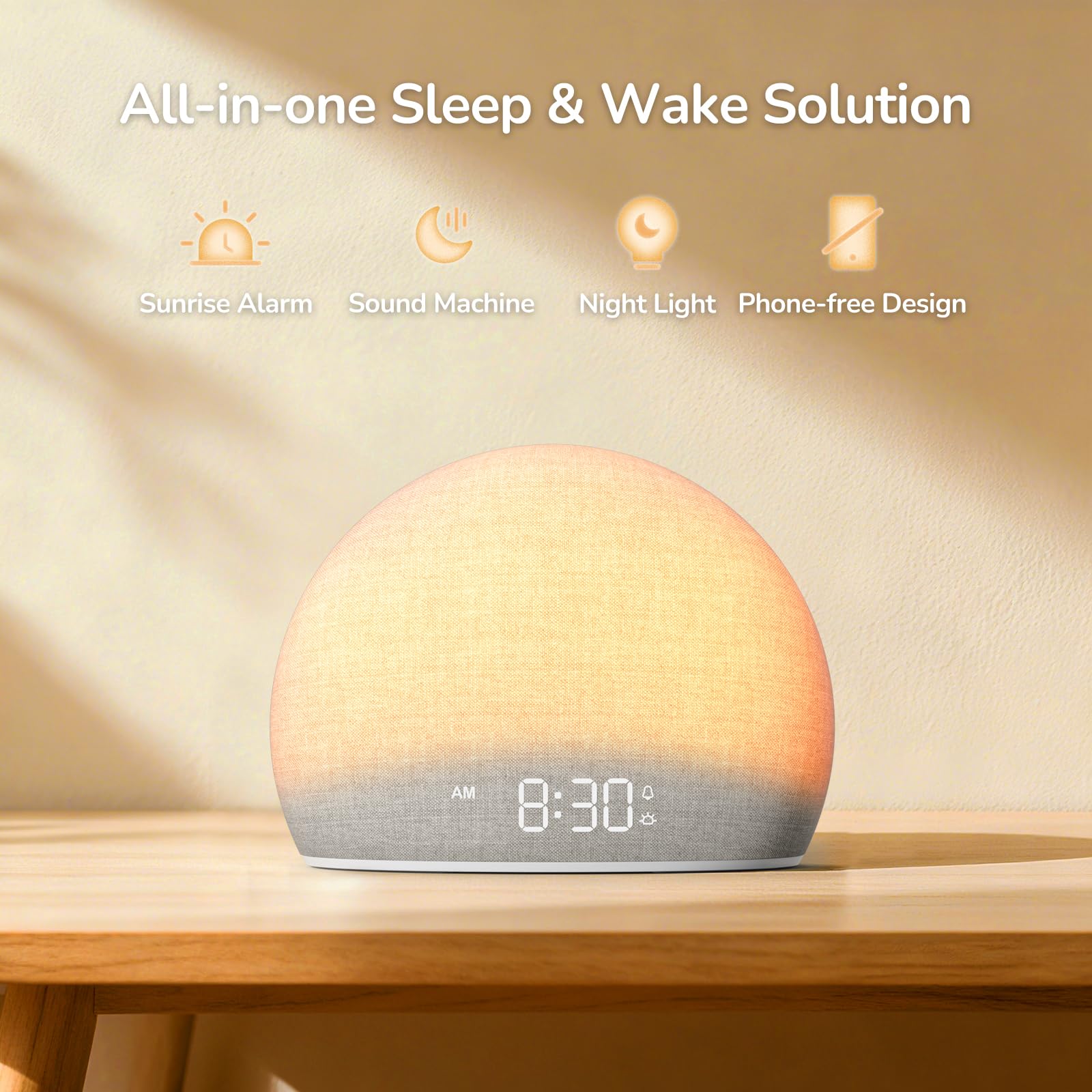 HOUSBAY Sunrise Alarm Clock – Natural Wake-Up Light, White Noise Sleep Aid, Screen-Free Design