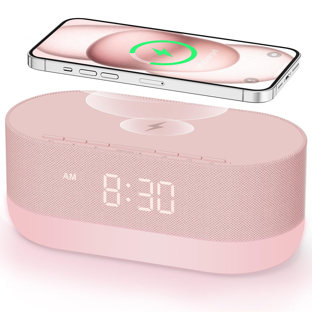 HOUSBAY Sound Machine with Alarm Clock — Dual HiFi Speakers, 21 Sounds, 10W Wireless Charger