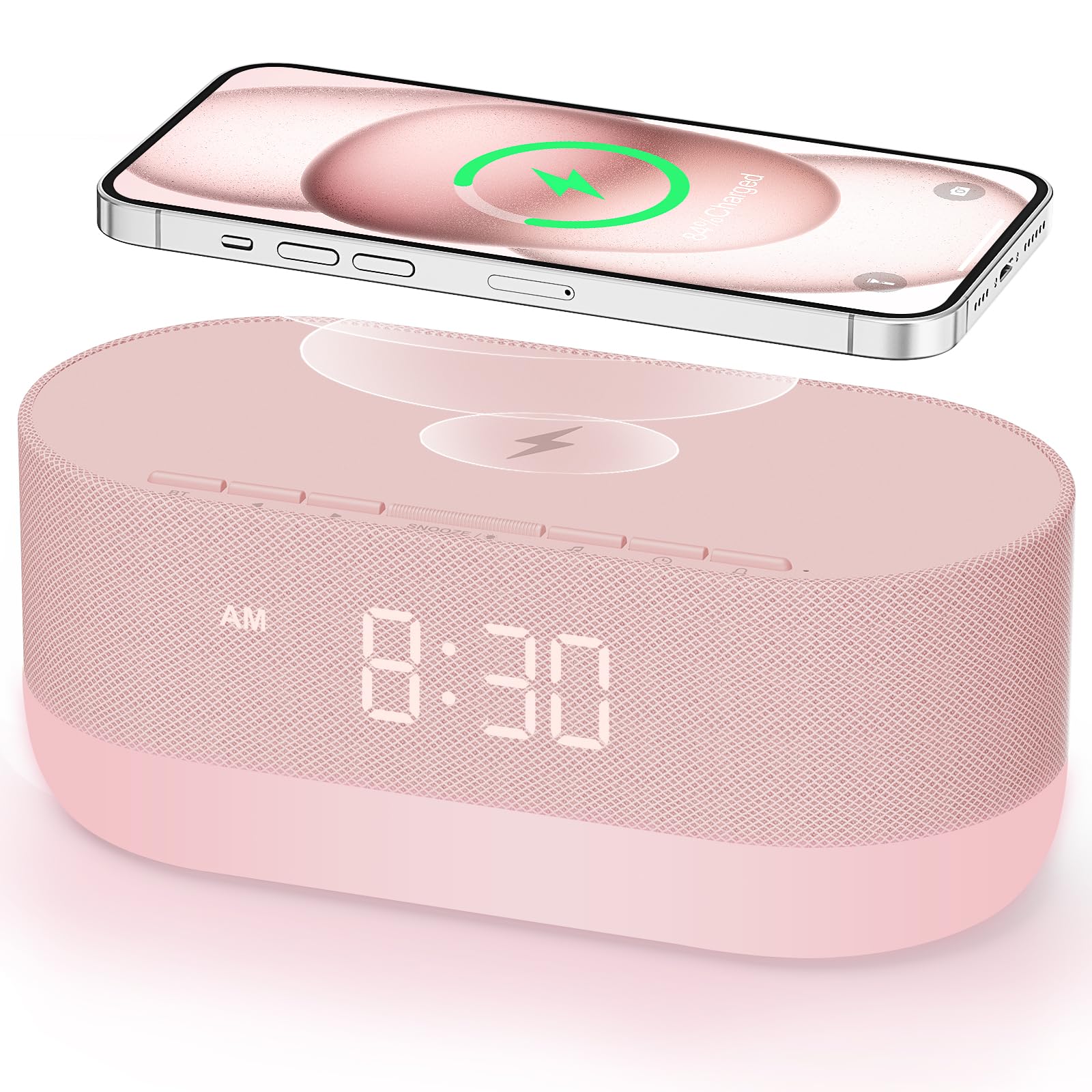 HOUSBAY Sound Machine with Alarm Clock — Dual HiFi Speakers, 21 Sounds, 10W Wireless Charger