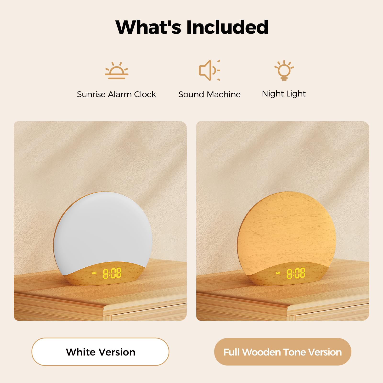 HOUSBAY Sunrise Alarm Clock – Gentle Sunrise, Sleep Sounds & Dimmable Night Light