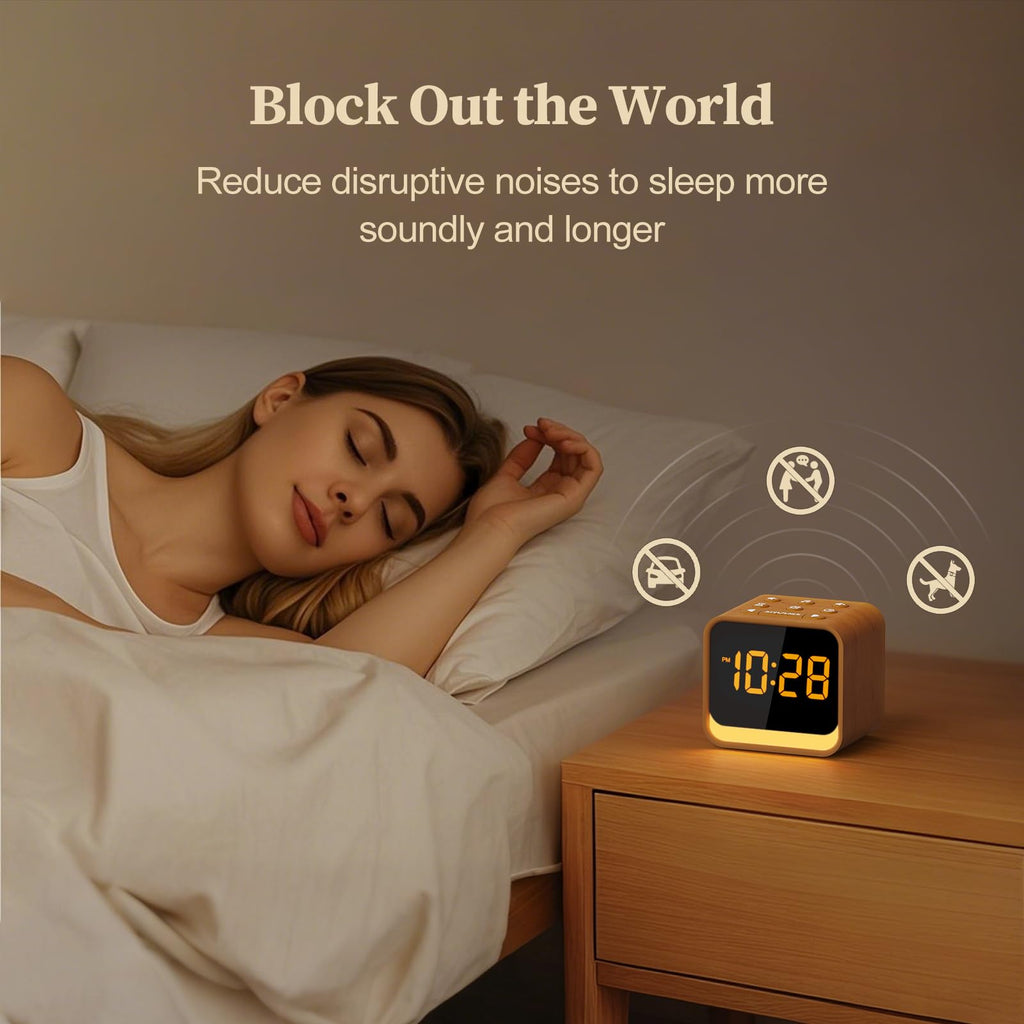 HOUSBAY Wooden Sound Machine Alarm Clock — Gentle Wake, Birdsongs & White Noise for Sleep