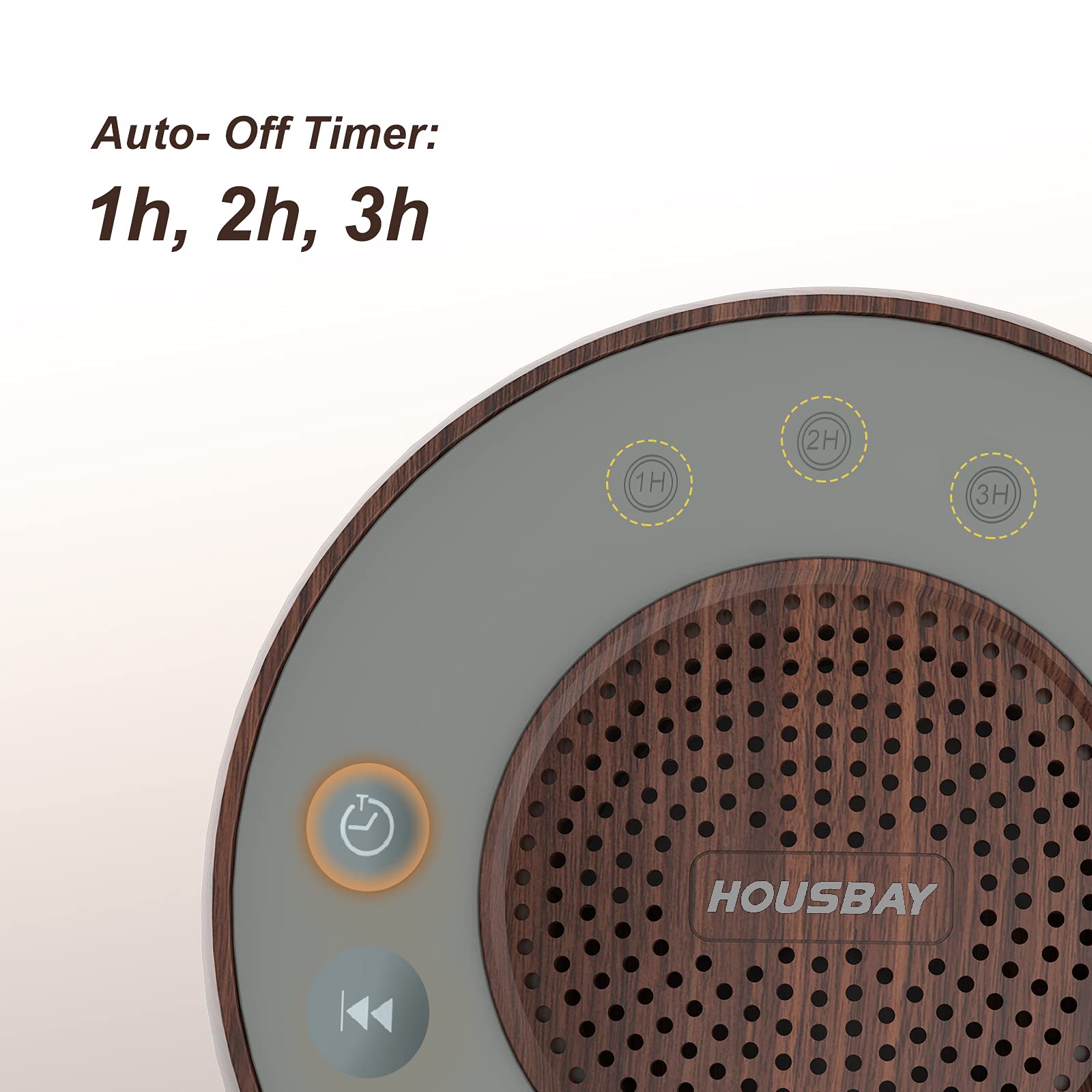 HOUSBAY White Noise Machine — 31 Sounds, 5W Speaker, Wood Grain