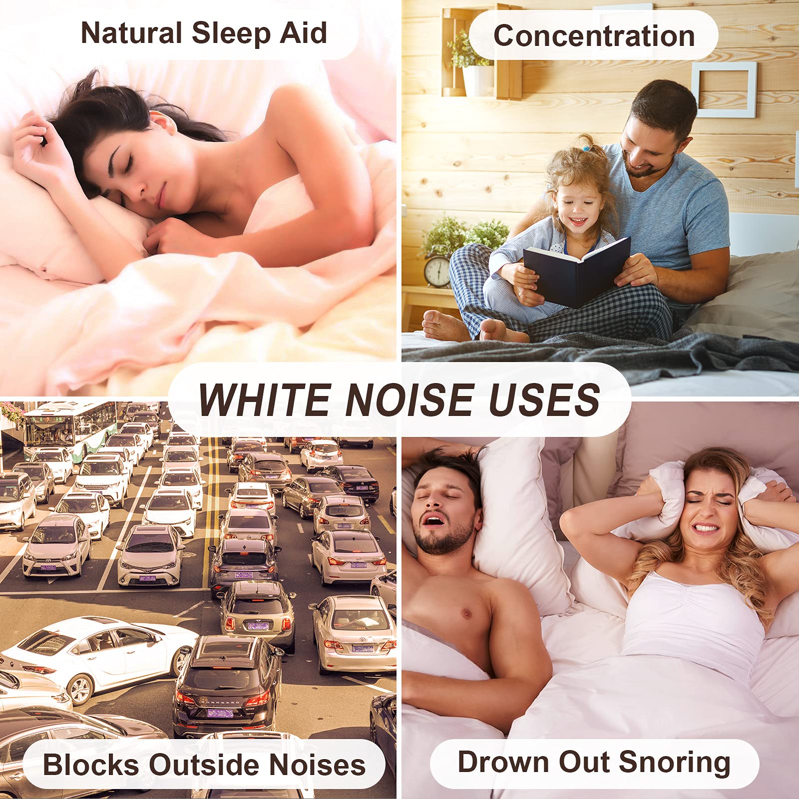 HOUSBAY White Noise Machine — 31 Sounds, 5W Speaker, Wood Grain