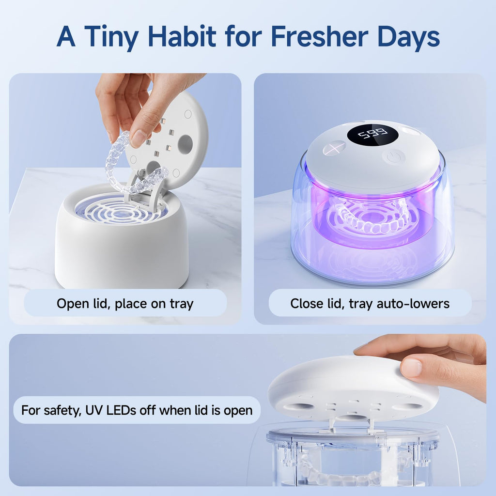 HouseSapp Ultrasonic Retainer Cleaner – 45kHz, 6-Lamp UV, Auto Lift Tray