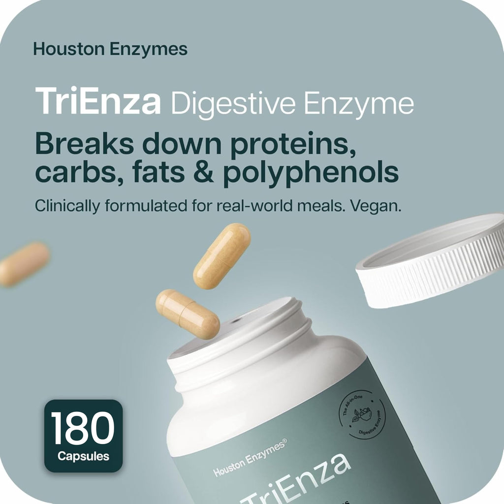 Houston Enzymes TriEnza Digestive Enzymes for Women & Men – 180 Capsules (90 Doses)