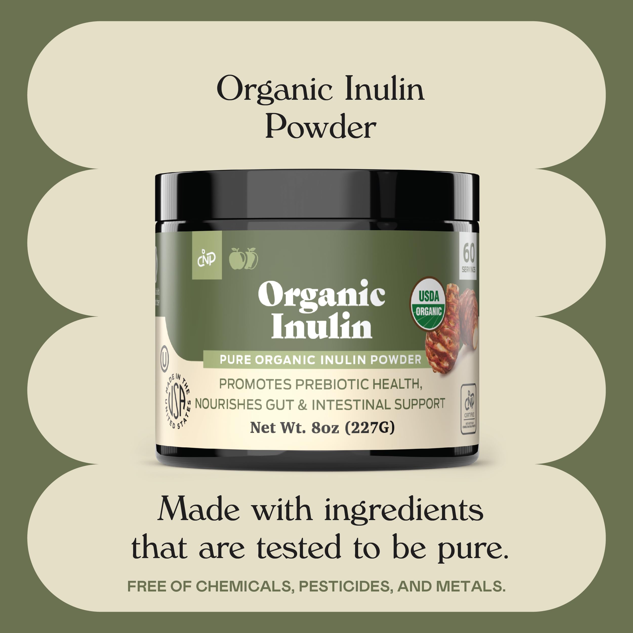 Pure Organic Inulin Powder - Jerusalem Artichoke Prebiotic Fiber, 8oz