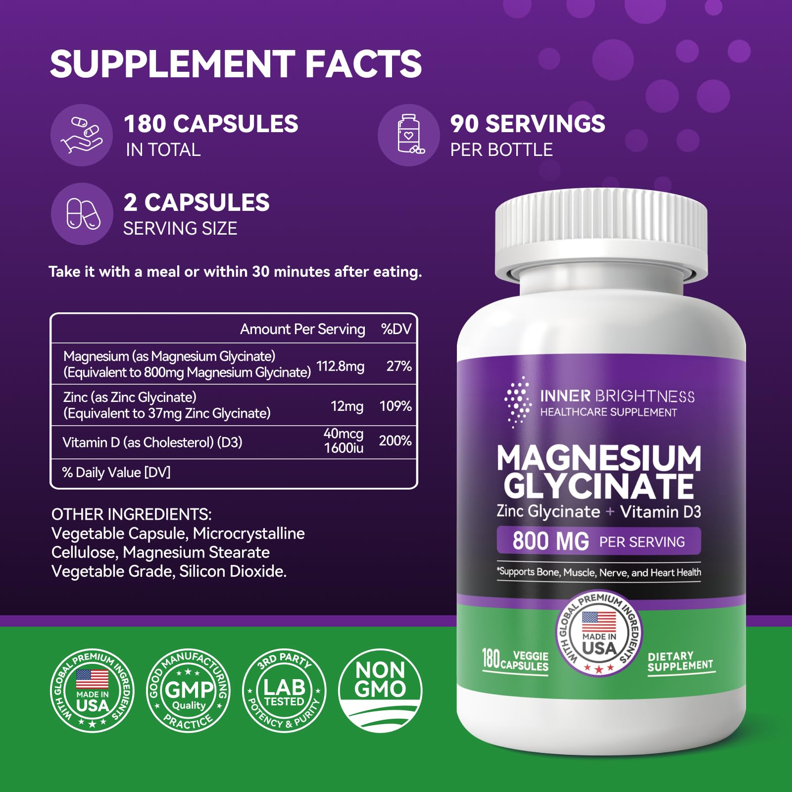 Magnesium Glycinate with Zinc & Vitamin D3 – Sleep, Immune & Heart Health