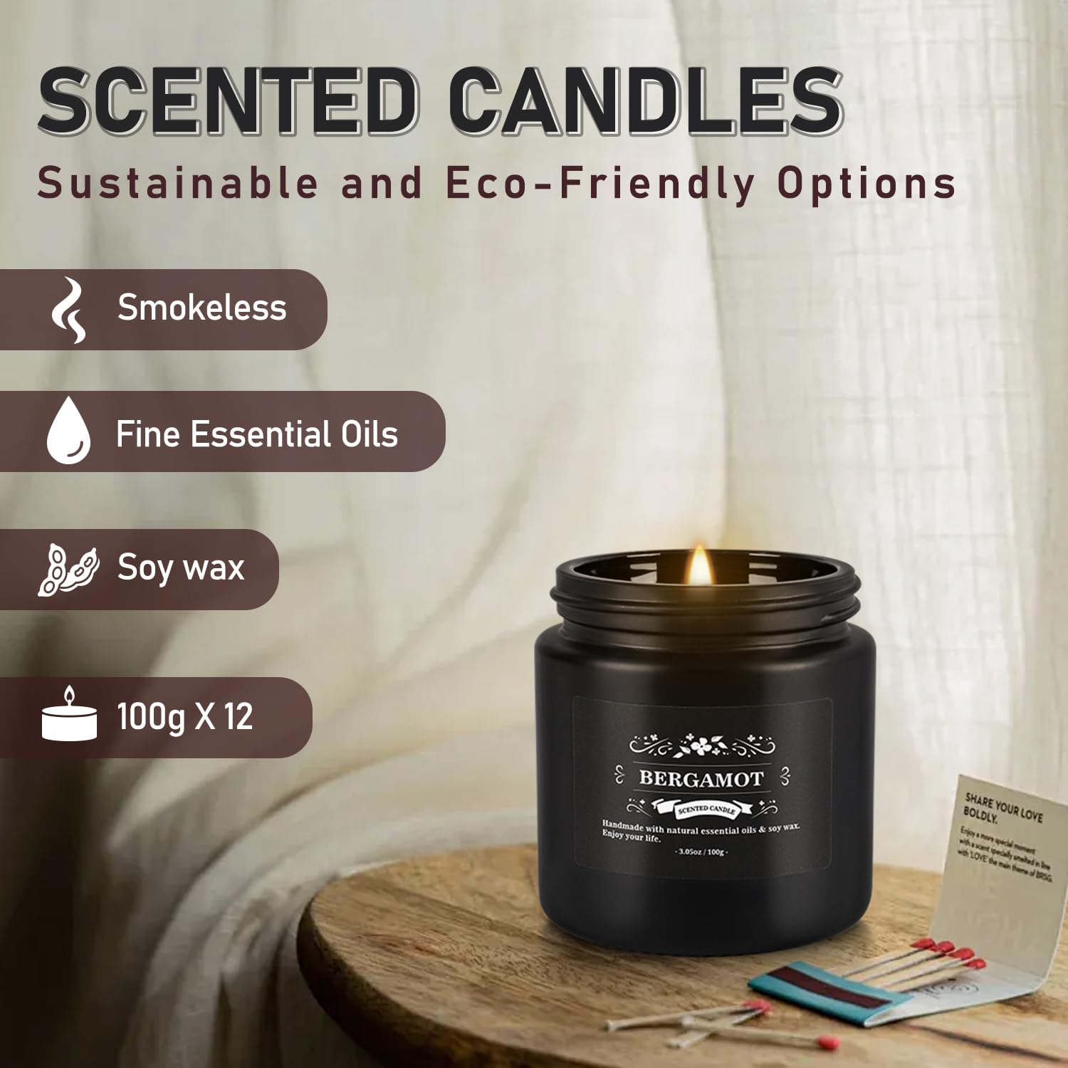 Howemon Scented Candle Set 12 Pack - Black Jar | Long-Lasting Soy Wax, Odor Elimination, Stress Relief Gift Set
