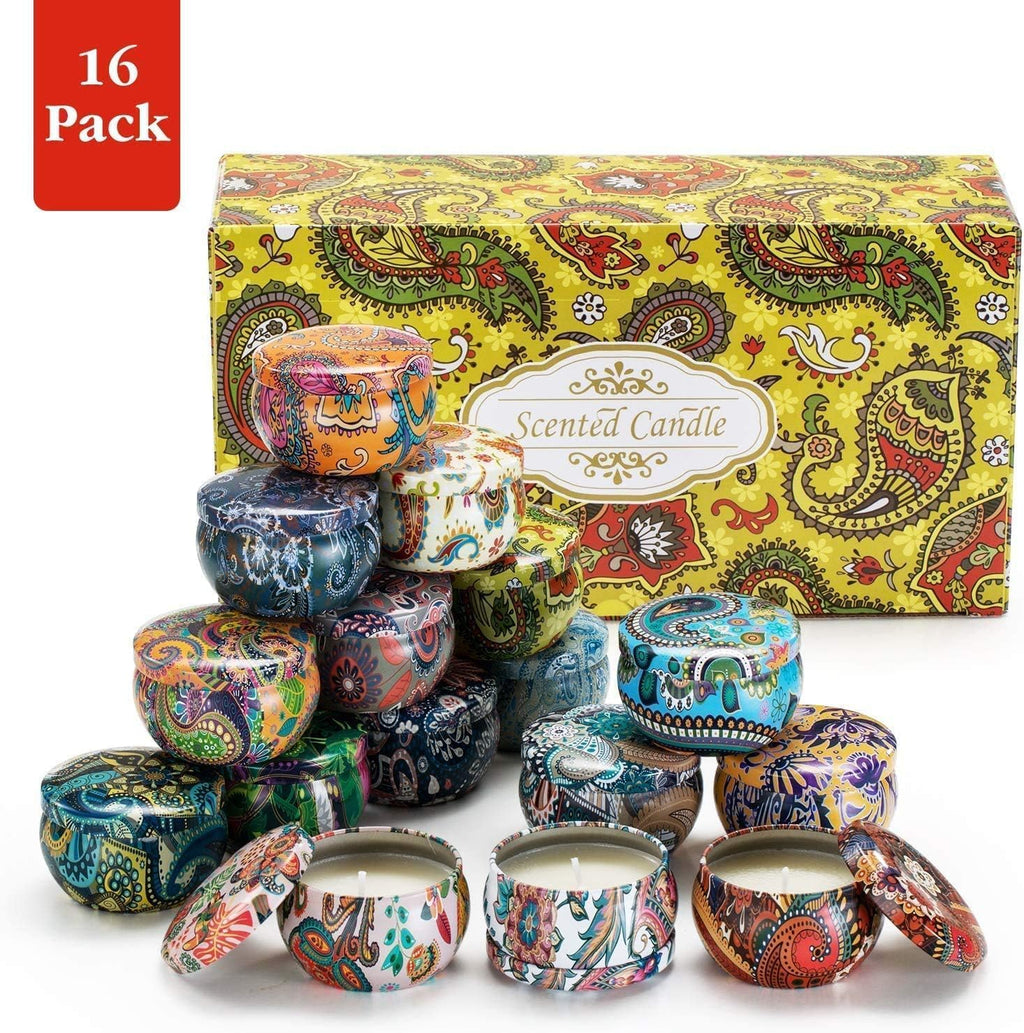 Howemon Scented Candles Gift Set - 16 Pack | Natural Soy Wax Travel Tin