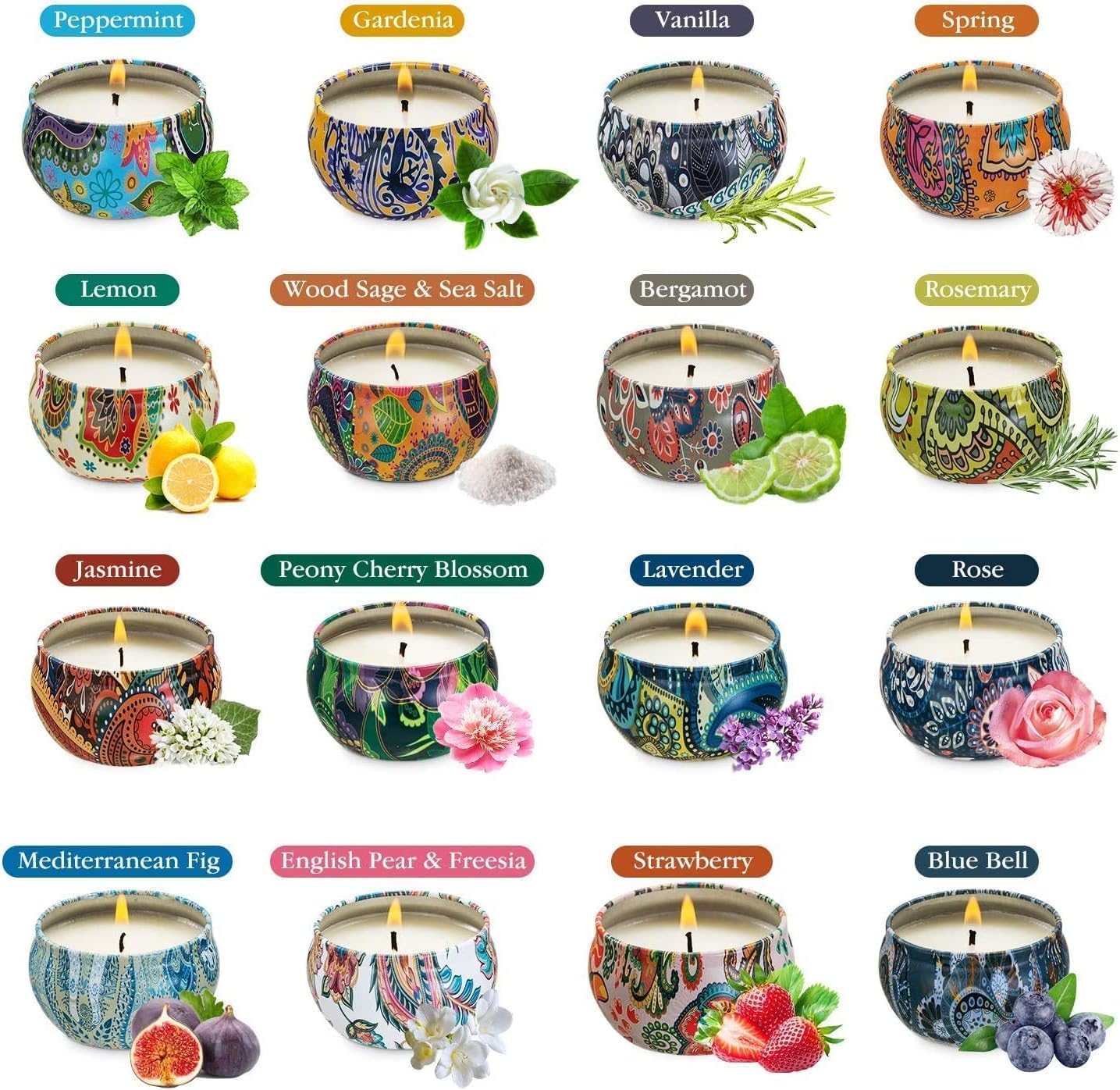 Howemon Scented Candles Gift Set - 16 Pack | Natural Soy Wax Travel Tin