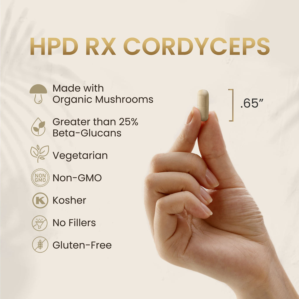 HPD Rx Cordyceps – Premium Organic Mushroom Extract, 2250 mg, 240 Capsules (Pack of 2)