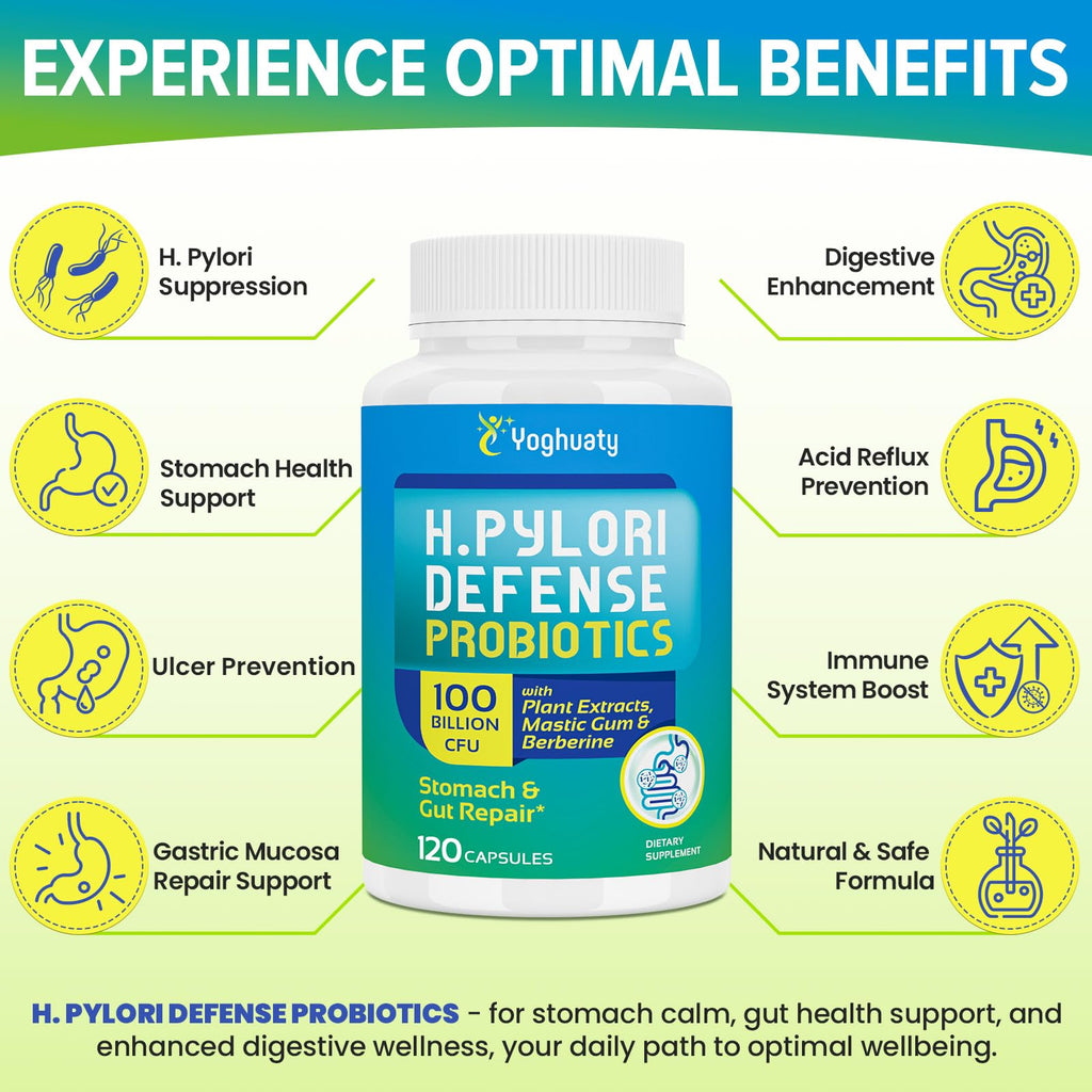 H. Pylori Defense Probiotics 100B CFU – 12 Strains, Mastic Gum, Berberine, Zinc Carnosine | 120 Capsules