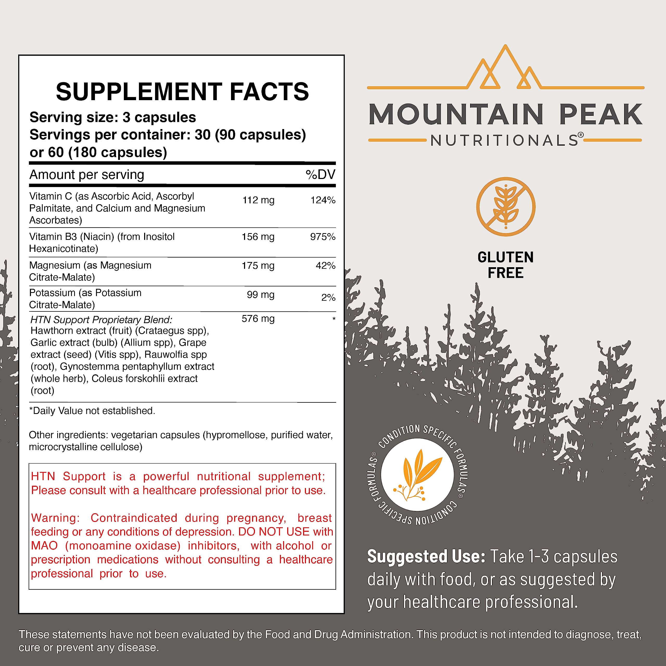 HTN Blood Pressure Support for Heart & Circulation - Mountain Peak (180 Veg Capsules)