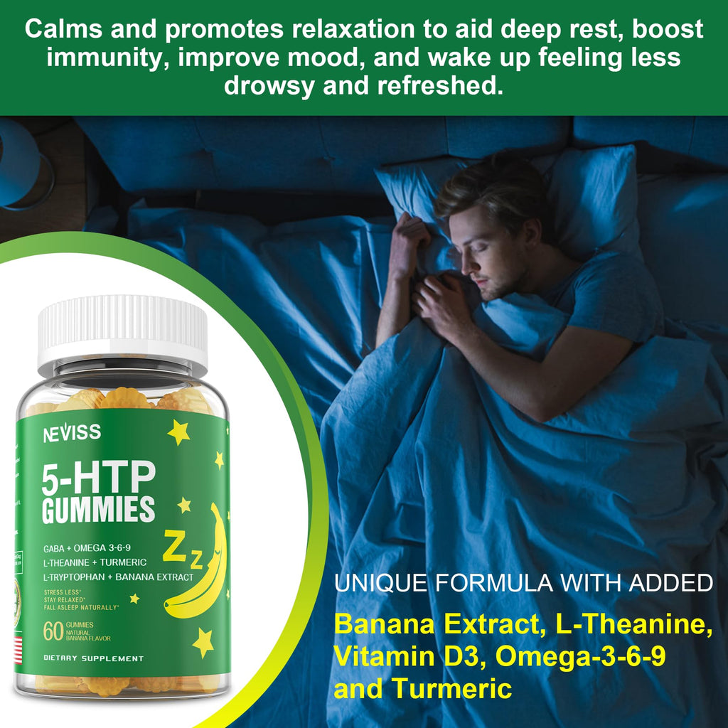 5-HTP GABA Gummies + L-Theanine & Vitamin D3 — Melatonin-Free Relaxation (Pack of 2)