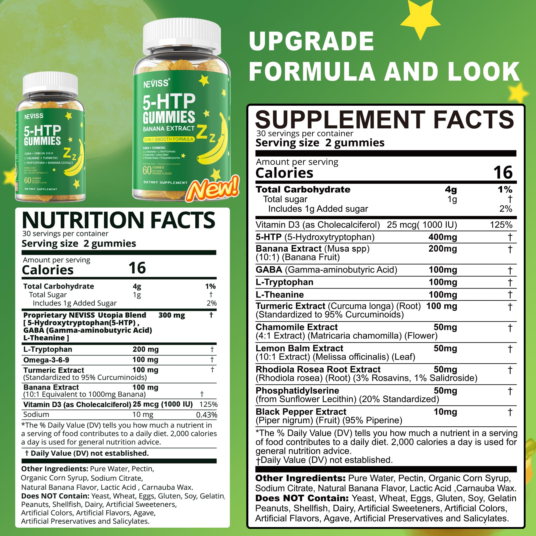 5-HTP GABA Gummies + L-Theanine & Vitamin D3 — Melatonin-Free Relaxation (Pack of 2)