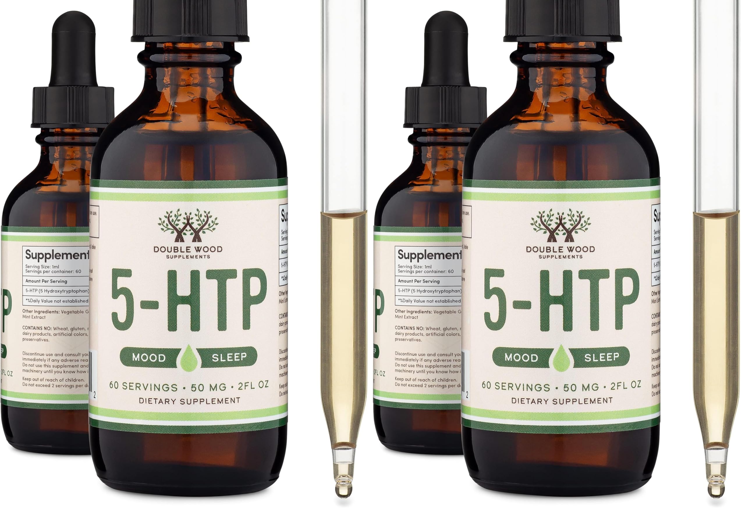 5HTP Liquid Drops - More Absorbable and Effective Than 5 HTP Capsules (60 Servings of 50mg 99%+ 5-HTP) Serotonin Supplement for Mood, Sleep, and Relaxation by Double Wood (Pack of 2)