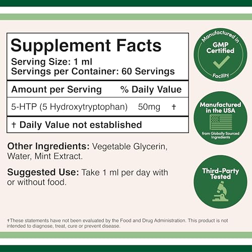 5HTP Liquid Drops - More Absorbable and Effective Than 5 HTP Capsules (60 Servings of 50mg 99%+ 5-HTP) Serotonin Supplement for Mood, Sleep, and Relaxation by Double Wood (Pack of 2)