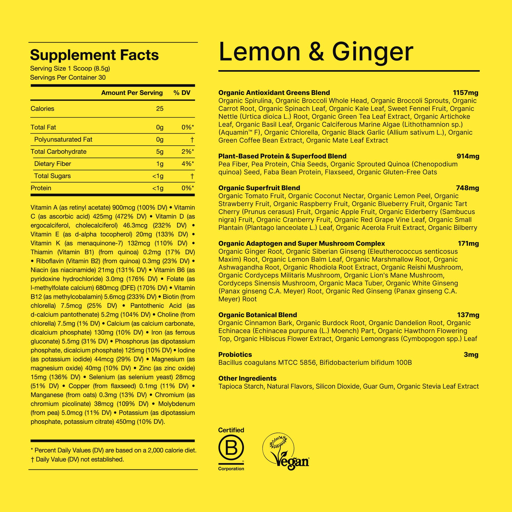 Huel Daily Greens Lemon & Ginger | 91 Vitamins & Wholefood Ingredients | 12 Pack
