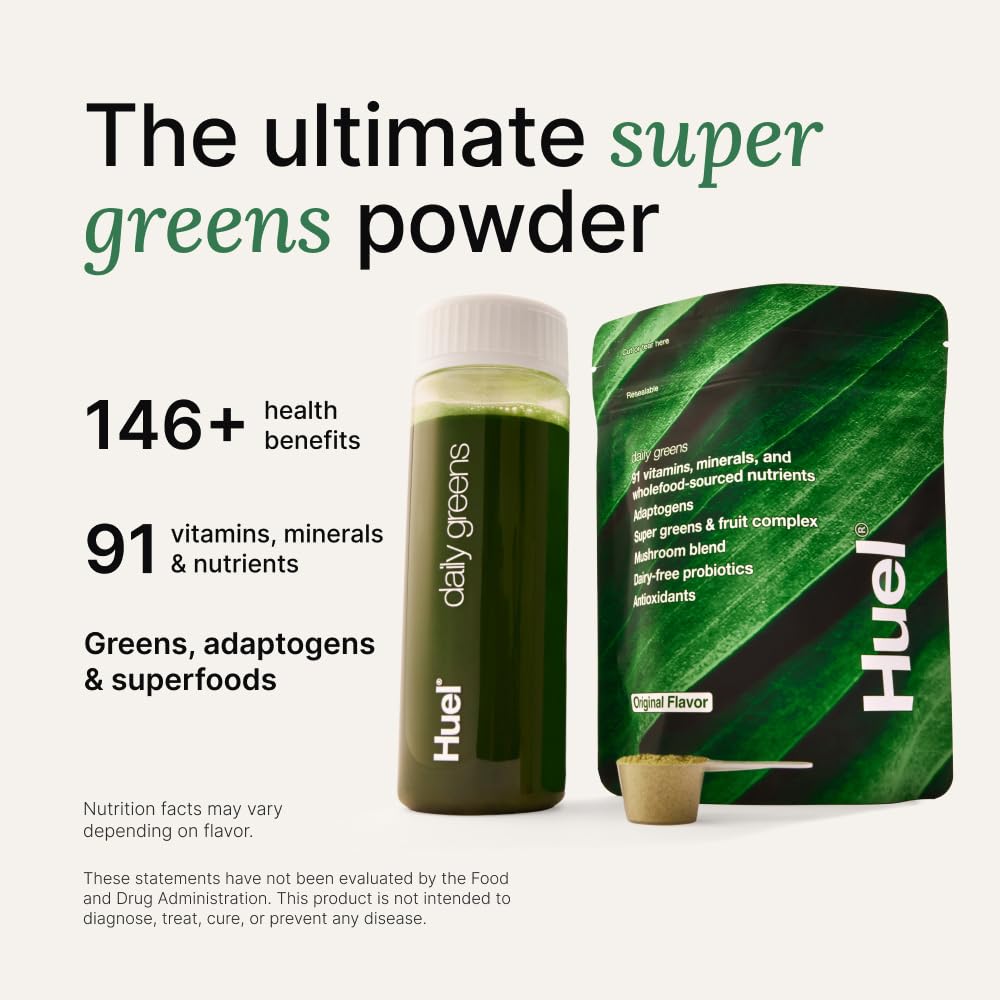 Huel Daily Greens Lemon & Ginger | 91 Nutrients, Adaptogens & Probiotics | 30 Servings