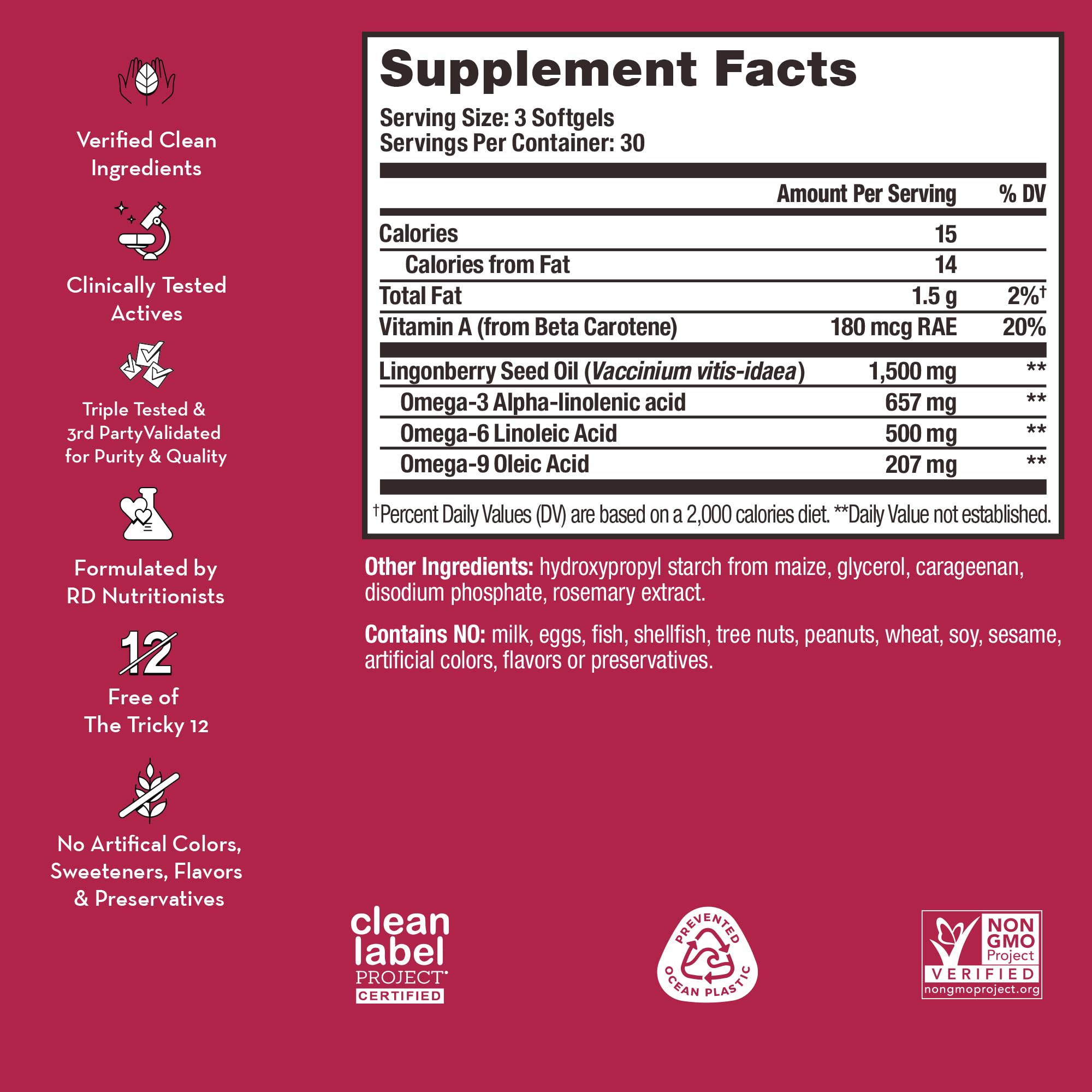 Arctic Repair Clear Skin Supplement by HUM - Omega 3-6-9 with Lingonberry Seed Oil, Vitamin A & E | 90 Vegan Softgels