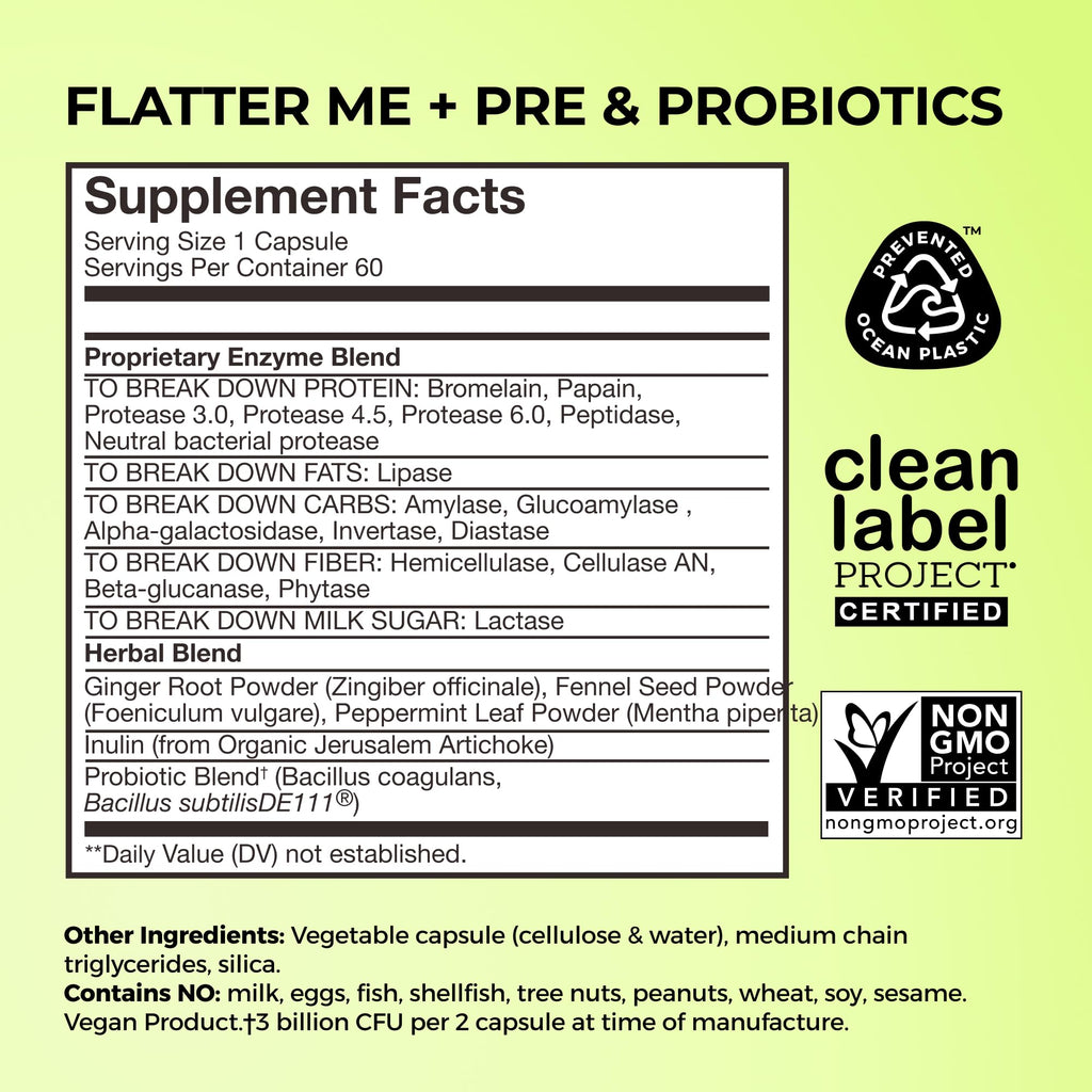 HUM Flatter Me Digestive Enzymes | Fast Debloat Formula, 60 Capsules
