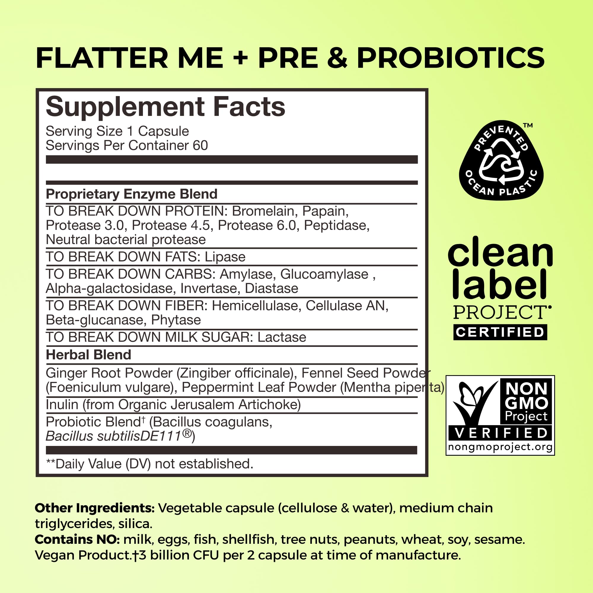 HUM Flatter Me Digestive Enzymes | Fast Debloat Formula, 60 Capsules