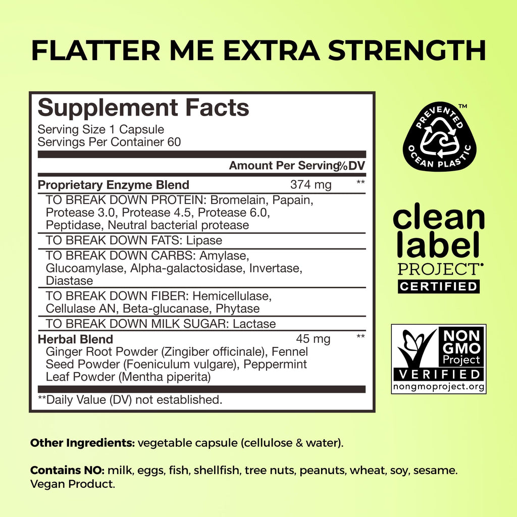 HUM Flatter Me Extra Strength Digestive Enzymes – Fast Acting Debloat, Ginger & Peppermint, 60 Capsules
