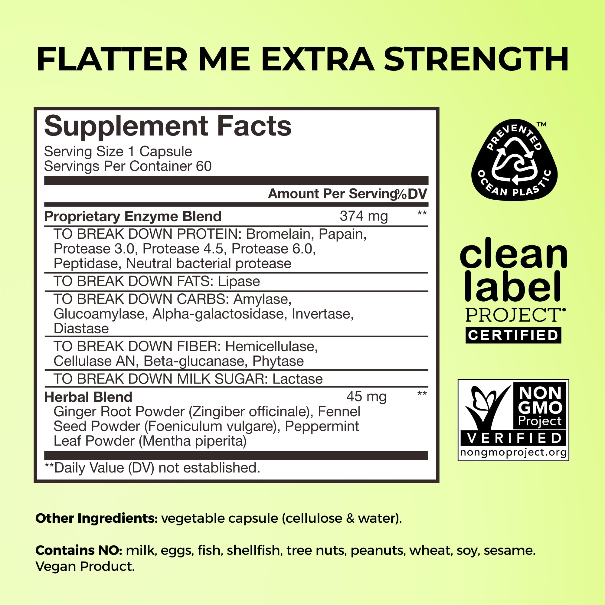 HUM Flatter Me Extra Strength Digestive Enzymes – Fast Acting Debloat, Ginger & Peppermint, 60 Capsules