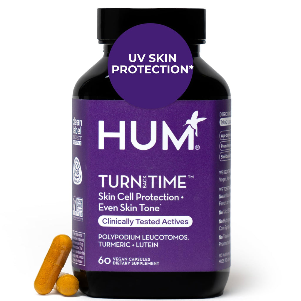HUM Turn Back Time Turmeric Supplement for Youthful Skin | Green Tea Extract, Lutein & Polyphenols | 60 Vegan Capsules
