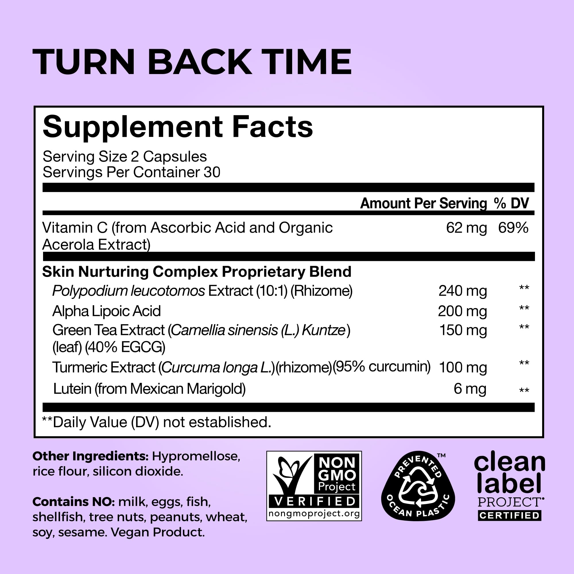 HUM Turn Back Time Turmeric Supplement for Youthful Skin | Green Tea Extract, Lutein & Polyphenols | 60 Vegan Capsules