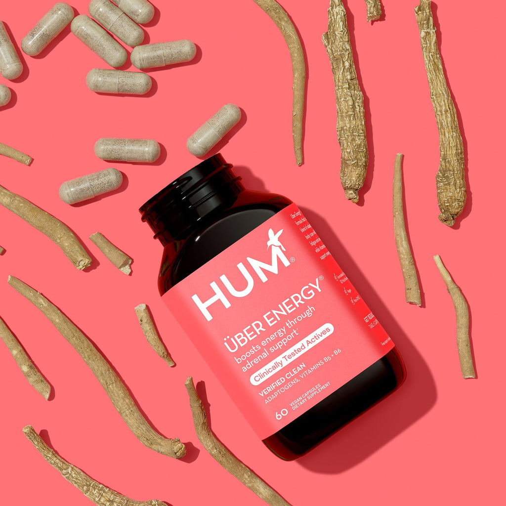 HUM Uber Energy Adrenal Support Supplement with Ashwagandha, Ginseng – 60 Vegan Capsules