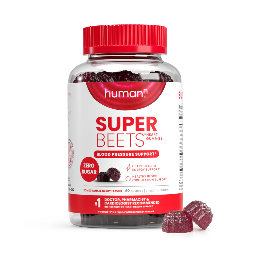 HumanN SuperBeets Heart Gummies – Sugar-Free Beet Gummy with Grape Seed & Beetroot Powder (Pomegranate Berry, 60 Count)