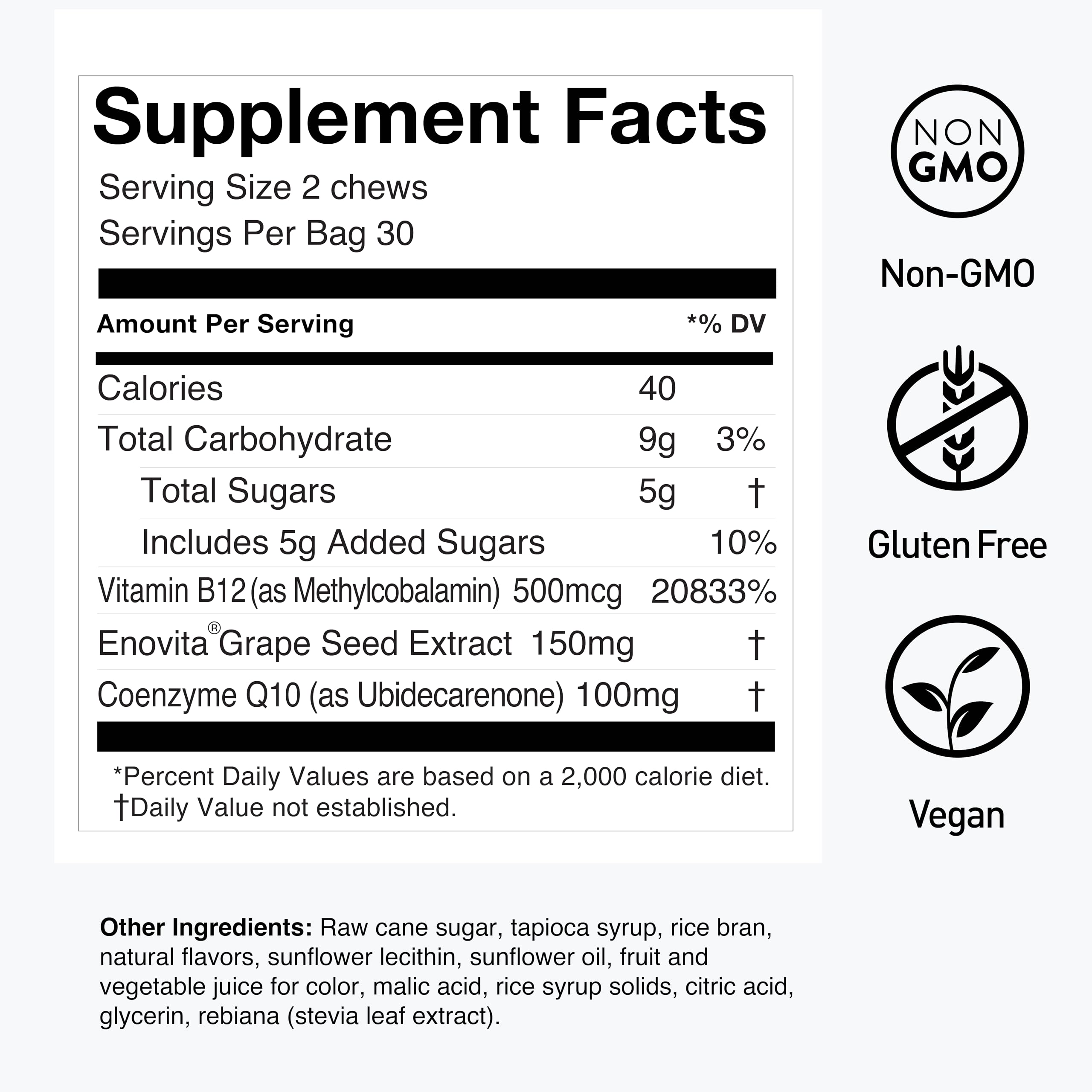 Humann SuperGrapes Chews – 100mg CoQ10 & Grape Seed Extract | From The Makers of SuperBeets, Grape Flavor, 60 Count